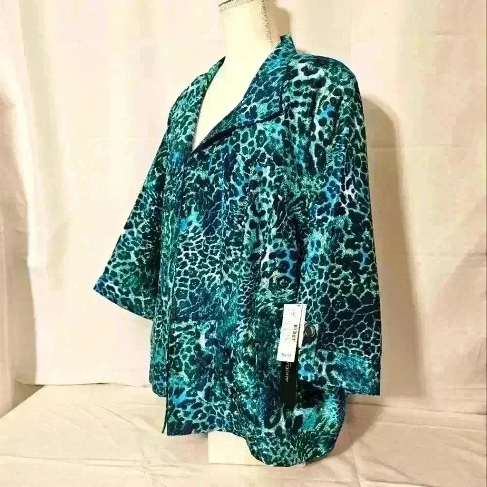 Added Dimensions Womens Top Blazer Colorful Animal Print NWT 2X